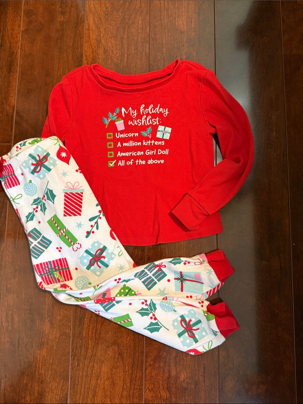 American Girl Red Holiday Pajama Set with Gift-Print Pants